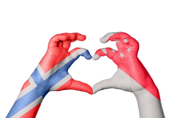Norge Singapore Hjärta Hand Gest Att Göra Hjärta Klippning Väg — Stockfoto