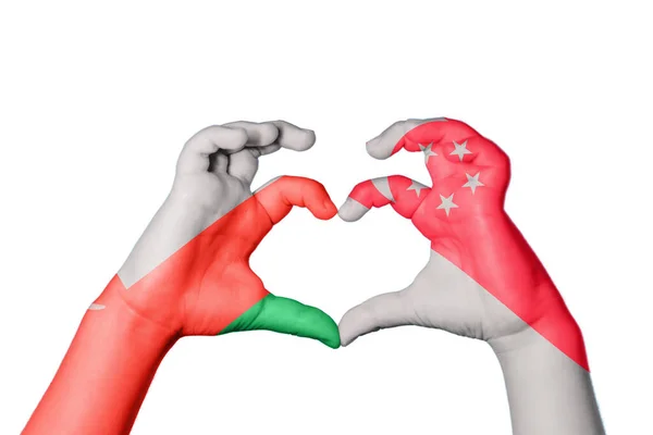 Оман Сингапур Сердце Жест Руки Делает Сердце Клиппинг Путь — стоковое фото