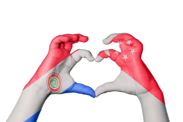 Παραγουάη Singapore Heart Χέρι Χειρονομία Κάνοντας Καρδιά Ψαλιδίζοντας Διαδρομή — Φωτογραφία Αρχείου