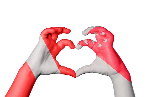 Peru Singapore Heart Hand Gesture Making Heart Clipping Path — Stock Photo, Image