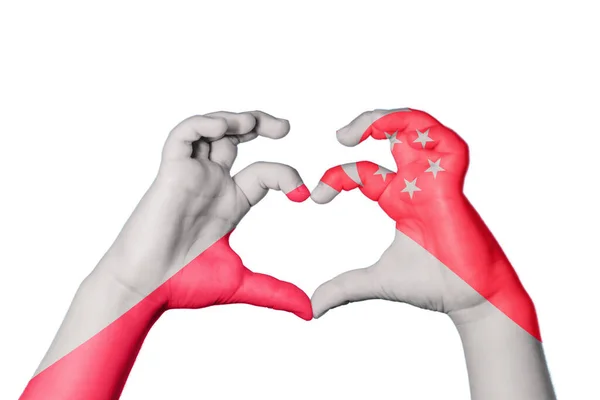 Poland Singapore Heart Hand Gesture Making Heart Clipping Path — Stock Photo, Image