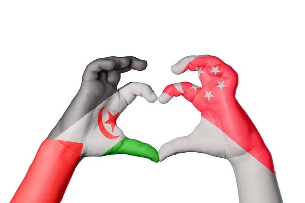 Sahrawi Arab Democratic Republic Singapore Heart Hand Gesture Making Heart — Stock Photo, Image