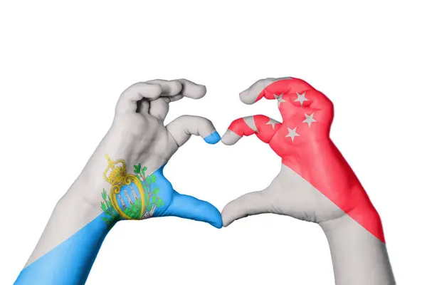 San Marino Singapore Heart Χέρι Χειρονομία Καθιστώντας Την Καρδιά Ψαλιδίζοντας — Φωτογραφία Αρχείου