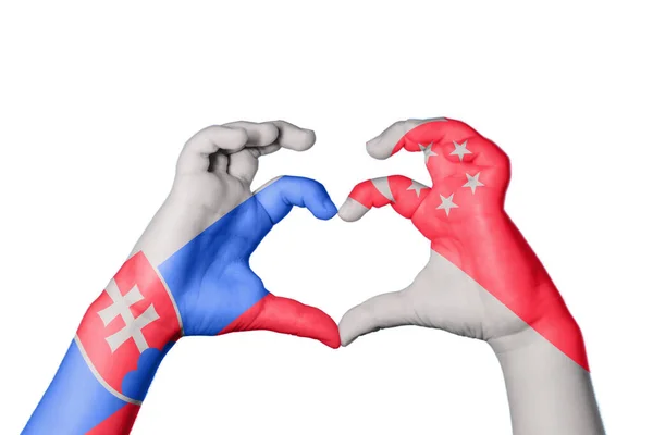 Slovakien Singapore Hjärta Hand Gest Att Göra Hjärta Klippning Väg — Stockfoto