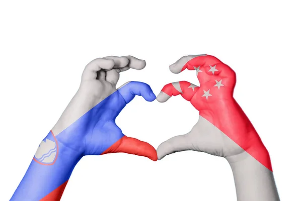 Σλοβενία Singapore Heart Χέρι Χειρονομία Καθιστώντας Την Καρδιά Ψαλιδίζοντας Διαδρομή — Φωτογραφία Αρχείου