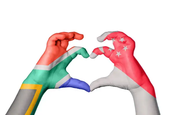 Dél Afrika Szingapúr Szív Kézmozdulatok Készítése Szív Vágási Útvonal — Stock Fotó