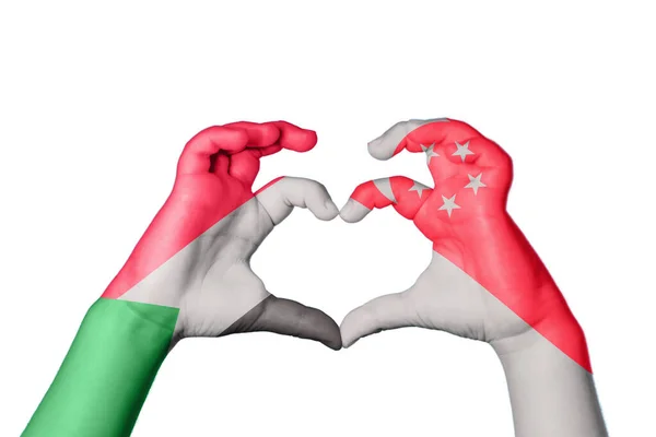 Sudan Singapore Heart Hand Gesture Making Heart Clipping Path — Stock Photo, Image