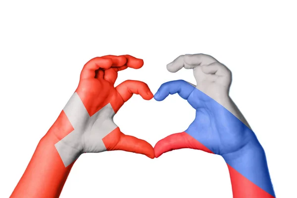 Switzerland Russia Heart Hand Gesture Making Heart Clipping Path Royalty Free Stock Photos