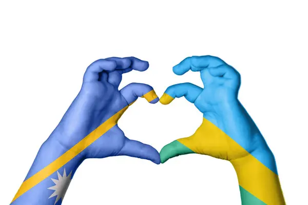 Nauru Rwanda Heart Hand Gesture Making Heart Clipping Path — Stock Photo, Image