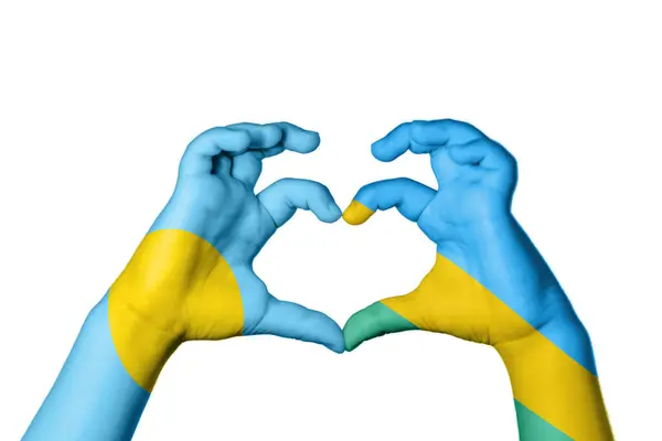 Palau Rwanda Heart Hand Gesture Making Heart Clipping Path — Stock Photo, Image