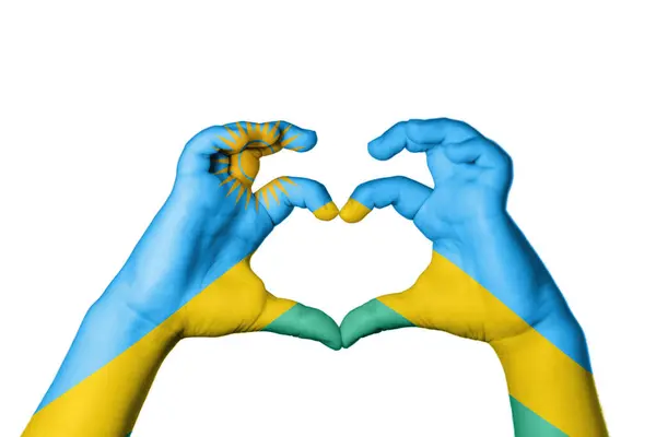 Rwanda Rwanda Heart Hand Gesture Making Heart Clipping Path — Stock Photo, Image