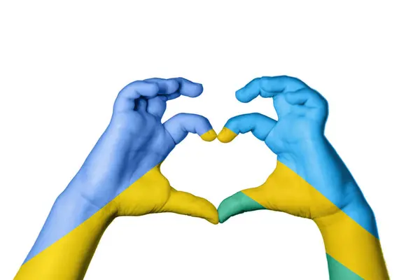 Ukraine Rwanda Heart Hand Gesture Making Heart Clipping Path — Stock Photo, Image