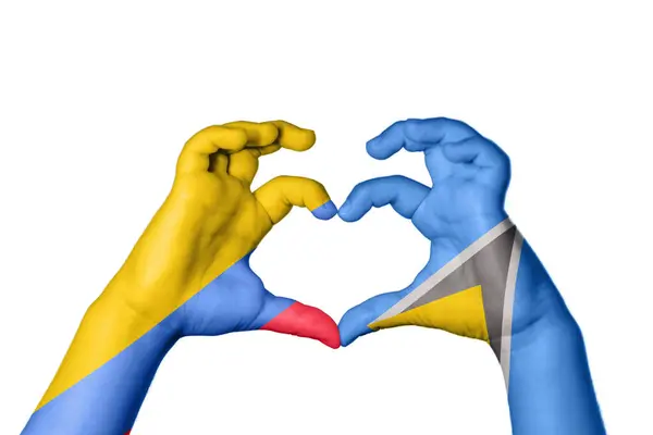 Colombia Saint Lucia Heart Hand Gesture Making Heart Clipping Path — Stock Photo, Image