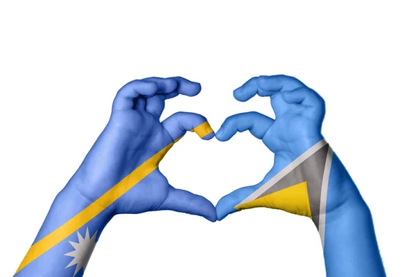 Nauru Saint Lucia Heart Hand Gesture Making Heart Clipping Path — Stock Photo, Image