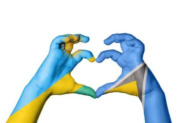Rwanda Saint Lucia Heart Hand Gesture Making Heart Clipping Path — Stock Photo, Image