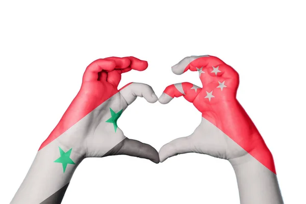 Syrien Singapore Heart Hånd Gestus Gør Hjerte Clipping Path - Stock-foto