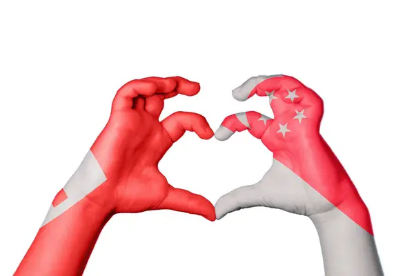 Tonga Singapore Heart Ruční Gesto Srdce Clipping Path — Stock fotografie