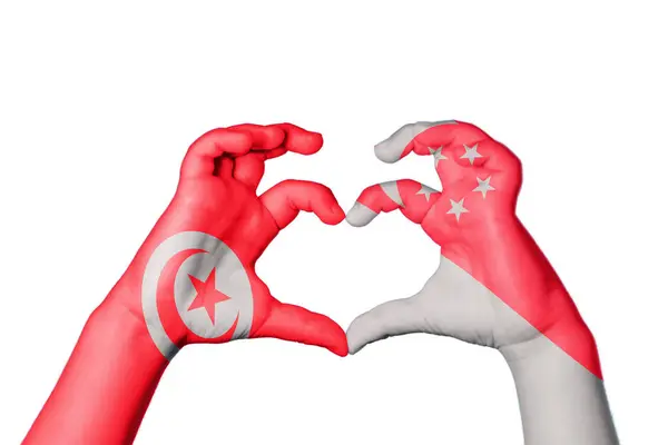 Tunezja Singapur Serce Ręki Gest Podejmowania Serca Ścieżka Clipping — Zdjęcie stockowe