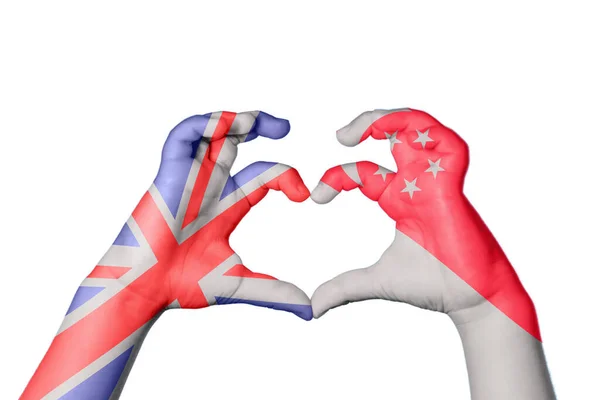 Reino Unido Singapura Coração Gesto Mão Fazendo Coração Clipping Path — Fotografia de Stock