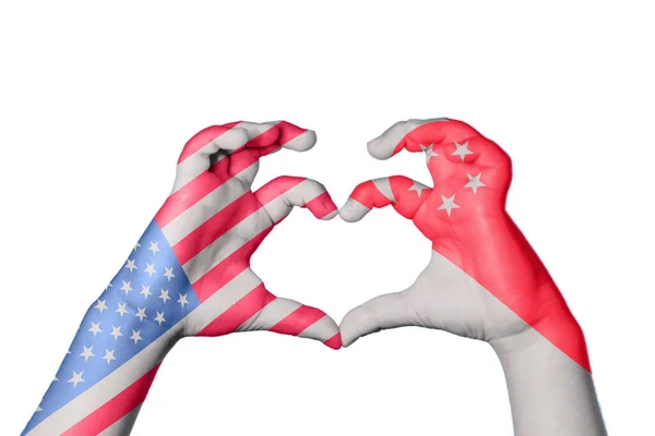 United States Singapore Heart Hand Gesture Making Heart Clipping Path — Stock Photo, Image