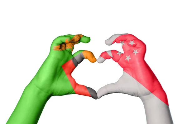 Zambia Singapore Heart Hand Gesture Making Heart Clipping Path — Stock Photo, Image