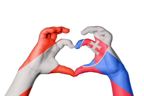 Austria Slovakia Heart Hand Gesture Making Heart Clipping Path — Stock Photo, Image