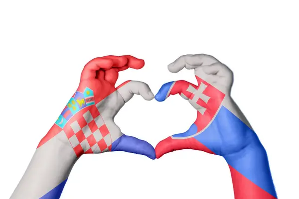 Chorwacja Słowacja Serce Ręki Gestu Podejmowania Serca Ścieżka Clipping — Zdjęcie stockowe