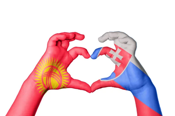 Kyrgyzstan Slovakia Heart Hand Gesture Making Heart Clipping Path — Stock Photo, Image