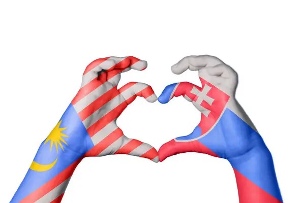 Malaysia Slovakia Heart Hand Gesture Making Heart Clipping Path — Stock Photo, Image