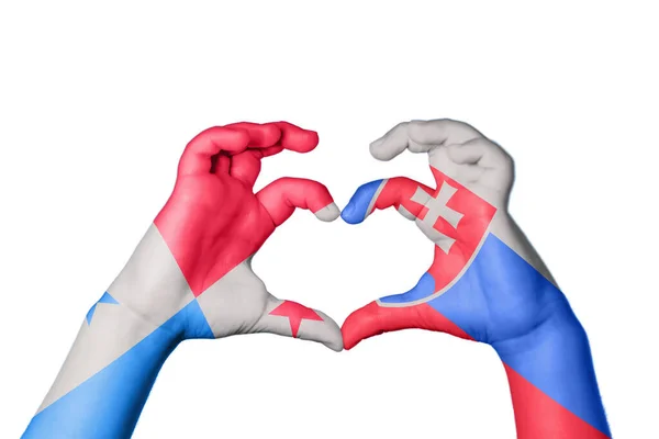 Панама Словаччина Серце Жест Рук Робить Серце Відсічний Контур — стокове фото