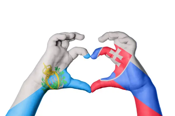 San Marino Σλοβακία Καρδιά Χέρι Χειρονομία Καθιστώντας Την Καρδιά Ψαλιδίζοντας — Φωτογραφία Αρχείου