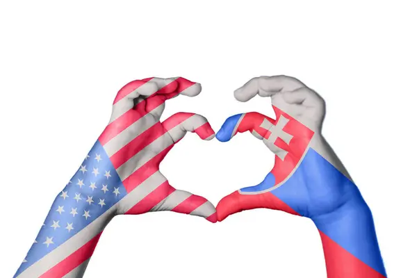 Сполучені Штати Словаччина Серце Жест Рук Робить Серце Відсікаючий Контур — стокове фото