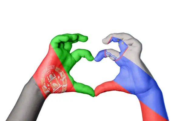 Afeganistão Eslovénia Coração Gesto Mão Que Faz Coração Caminho Recorte — Fotografia de Stock
