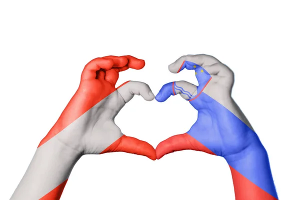 Austria Slovenia Heart Hand Gesture Making Heart Clipping Path — Stock Photo, Image