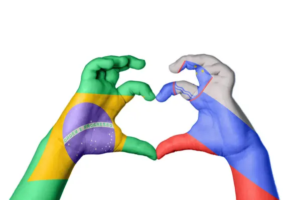 Brasilien Slovenien Hjärta Hand Gest Att Göra Hjärta Klippning Väg — Stockfoto