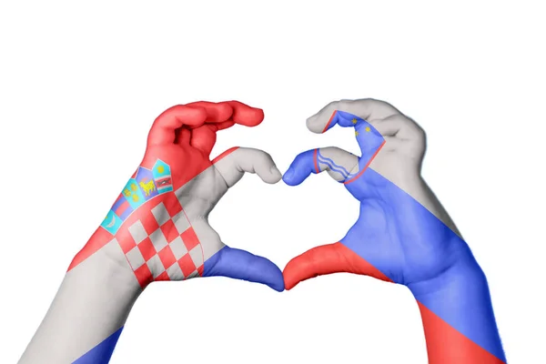 Kroatien Slovenien Hjärta Hand Gest Att Göra Hjärta Klippbana — Stockfoto