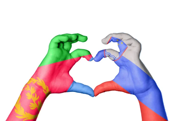 Eritreia Eslovênia Coração Mão Gesto Fazendo Coração Clipping Path — Fotografia de Stock