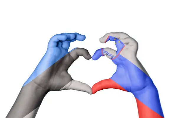 Estonia Slovenia Heart Hand Gesture Making Heart Clipping Path — Stock Photo, Image