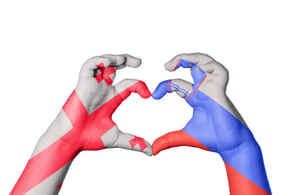 Georgia Slovenia Heart Hand Gesture Making Heart Clipping Path — Stock fotografie