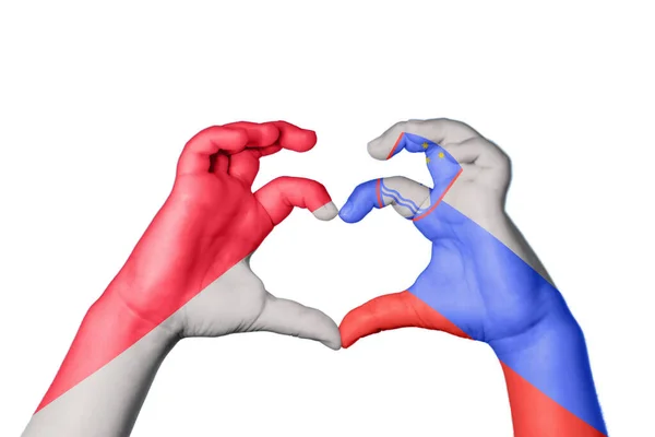 Indonesia Slovenia Heart Hand Gesture Making Heart Clipping Path — Stock Photo, Image