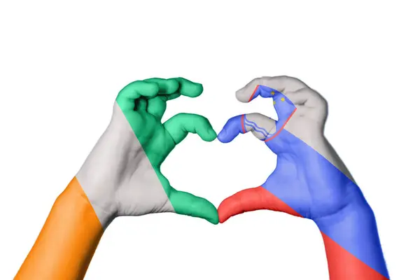 Ivory Coast Slovenia Heart Hand Gesture Making Heart Clipping Path — Stock Photo, Image
