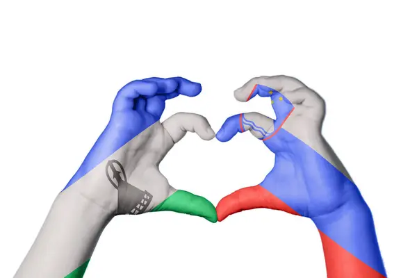 Lesotho Slovenia Heart Hand Gesture Making Heart Clipping Path — Stock fotografie