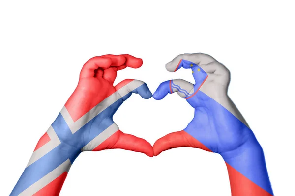 Norwegia Słowenia Serce Ręka Gestem Podejmowania Serca Ścieżka Clipping — Zdjęcie stockowe