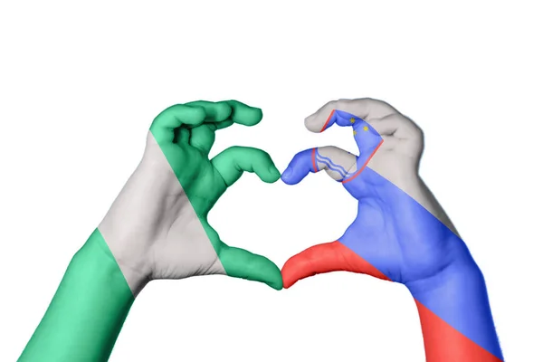 Nigeria Słowenia Serce Gest Ręczny Serca Ścieżka Klipu — Zdjęcie stockowe
