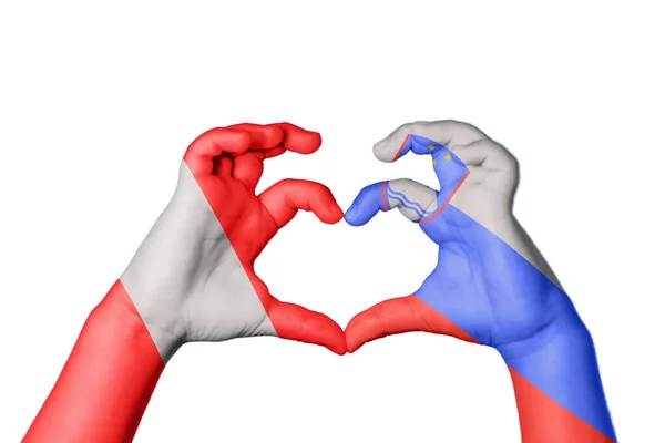 Peru Slovenia Heart Hand Gesture Making Heart Clipping Path — Stock Photo, Image