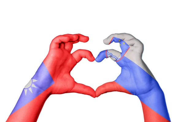 Taiwan Slovenia Heart Hand Gesture Making Heart Clipping Path — Stock Photo, Image
