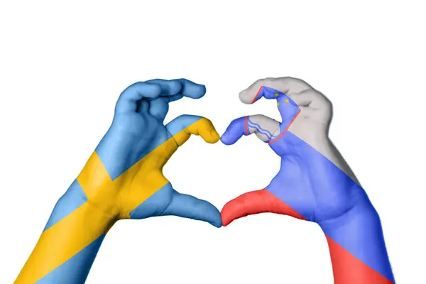 Sweden Slovenia Heart Hand Gesture Making Heart Clipping Path — Stock Photo, Image