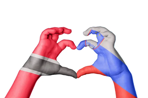 Trinidad Och Tobago Slovenien Hjärta Hand Gest Att Göra Hjärta — Stockfoto