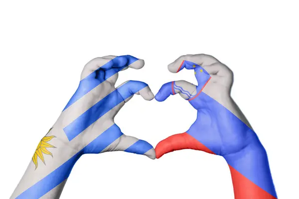 Uruguay Slovenia Heart Hand Gesture Making Heart Clipping Path — Stock Photo, Image