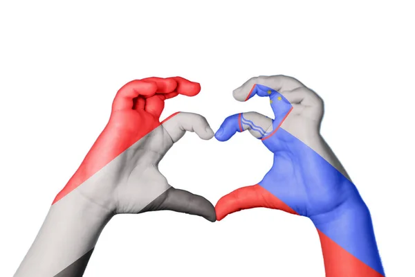 Yemen Slovenia Heart Hand Gesture Making Heart Clipping Path — Stock Photo, Image